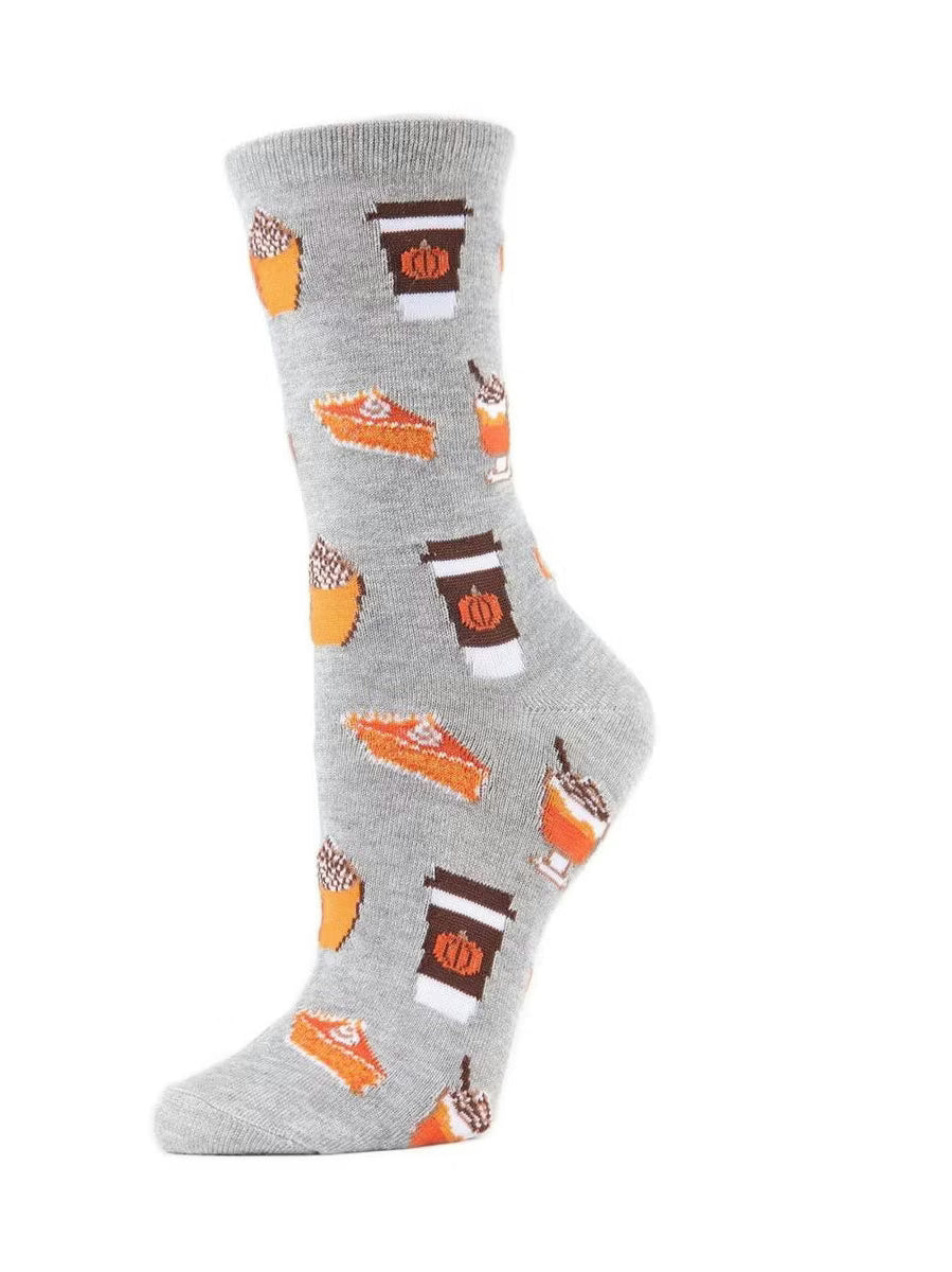 Women's Sock Medium Grey Heather Pumpkin Spice&nbsp;Bamboo Crew 9-11&nbsp;Mcv04097