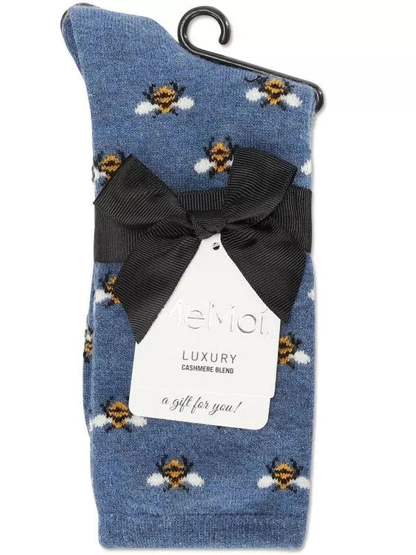 Women's Sock Med Denim Blue Bee's Cashmere Crew 4-10  Mcl08091 
