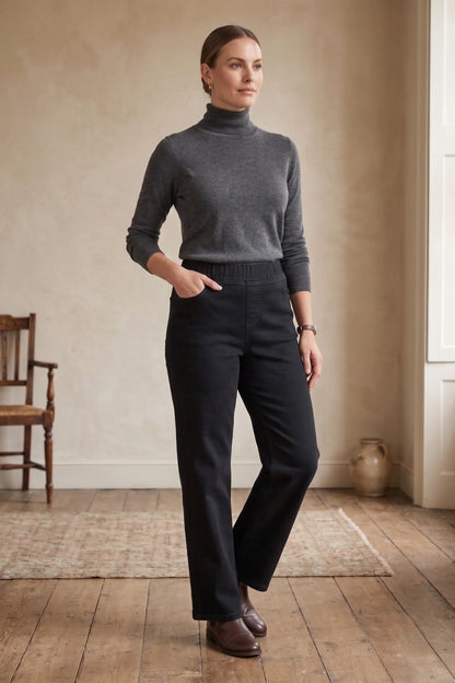 Pants Black Stretch Denim Pull On D55BK