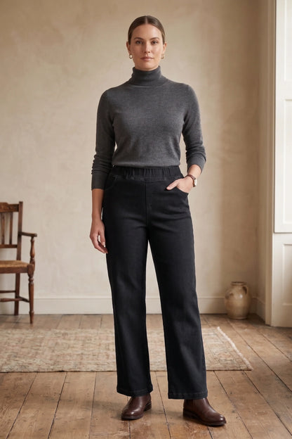 Pants Black Stretch Denim Pull On D55BK