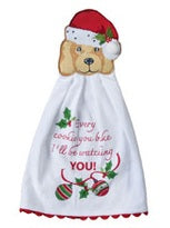 Tea Towel Hang Ups Christmas  Bow Wowie Dog H6758