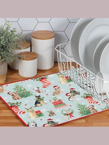 Drying Mat Countertop Micro Fiber Christmas Santa Paws Dogs  H6879