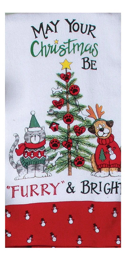 Tea Towel Furry and Bright Christmas Dog/Cat Dual Purpose Towel H7061