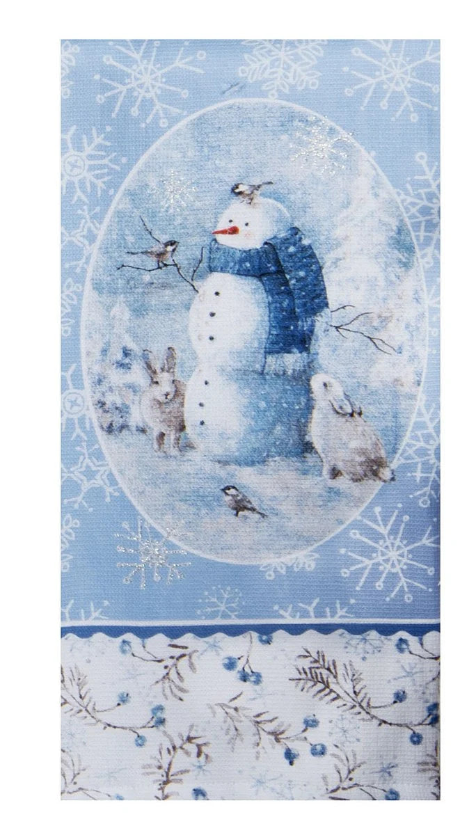 Tea Towel Blue/White Snowman/Bunny's Christmas  Dual Purpose Towel H7158
