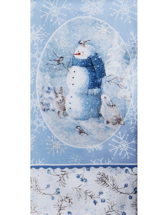 Tea Towel Blue/White Snowman/Bunny's Christmas  Dual Purpose Towel H7158