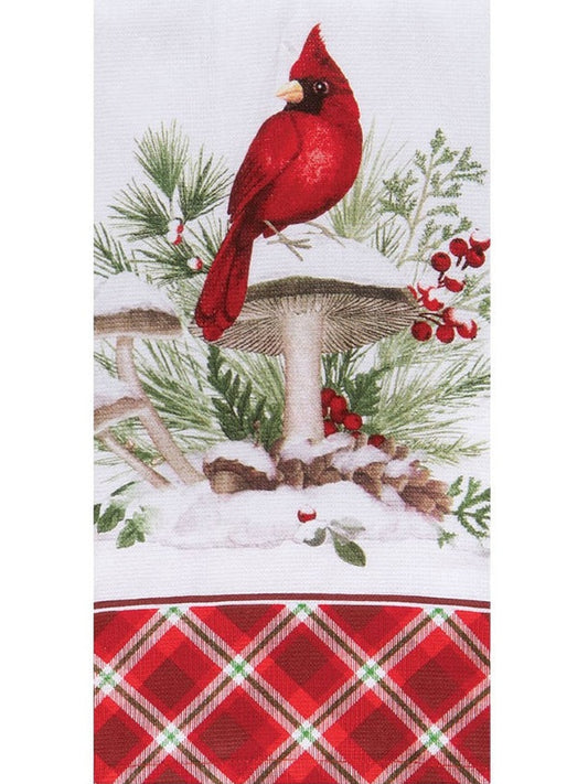 Tea Towel Christmas Scw Cardinal On Mushroom  Dual Purpose Terry H7200