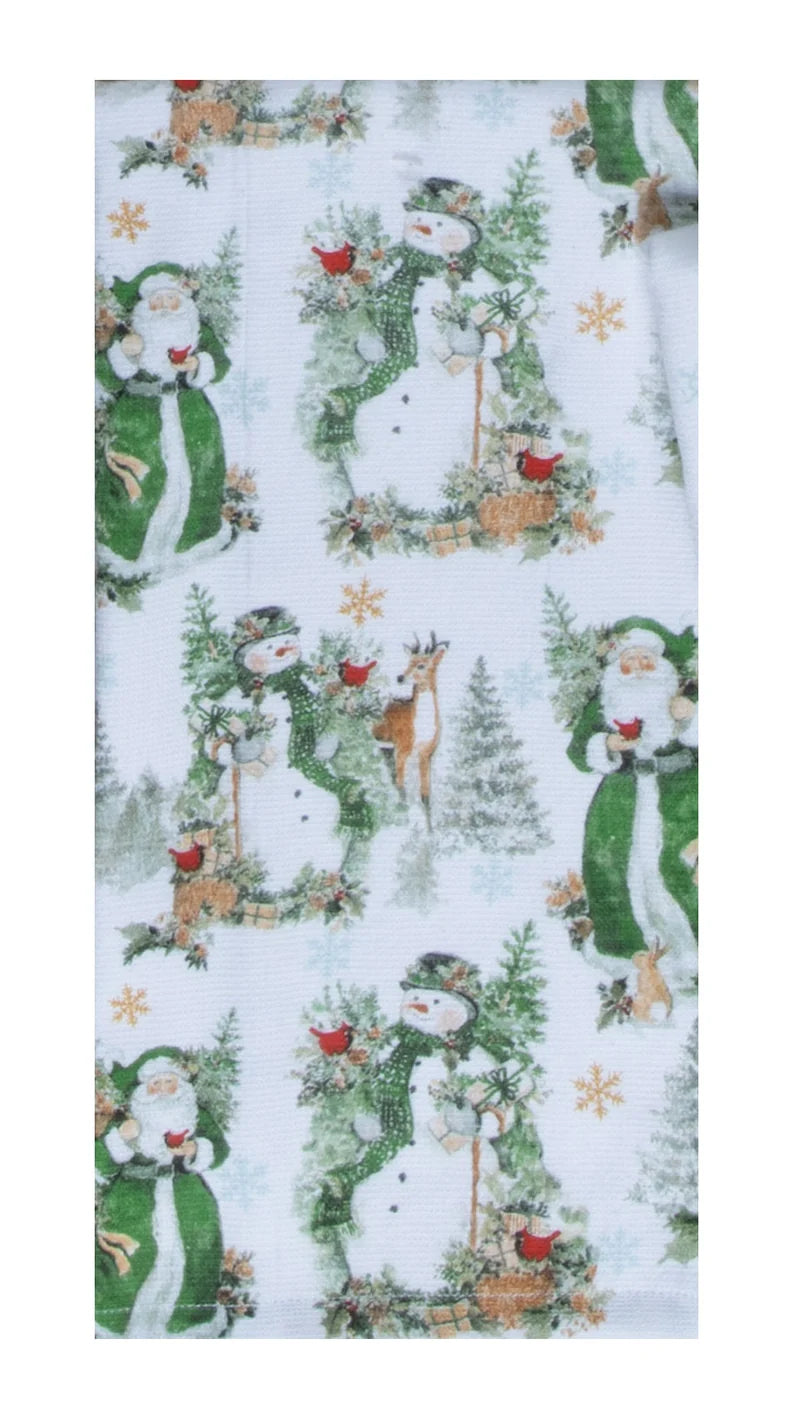 Tea Towel Green Santa Snowman Christmas&nbsp; Dual Purpose Towel H8333