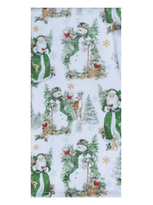 Tea Towel Green Santa Snowman Christmas&nbsp; Dual Purpose Towel H8333
