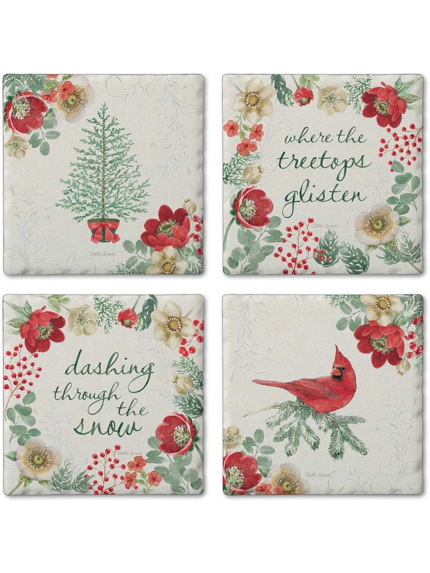 Coaster Christmas Holiday Tradition 4Pk 4x4" 05-03068
