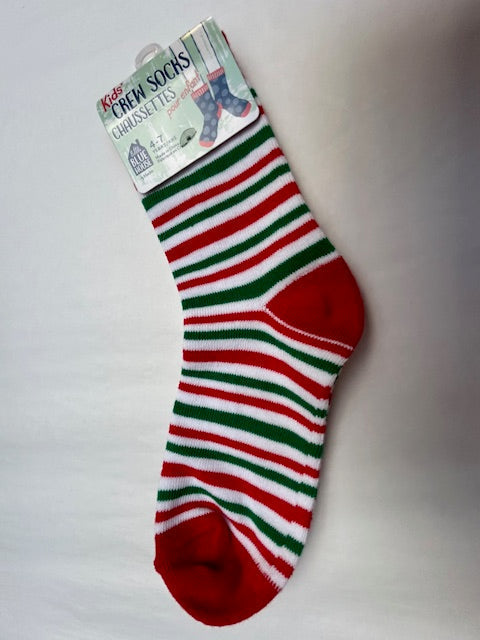 Christmas-Candy Cane Stripe-Kids Crew Sock 