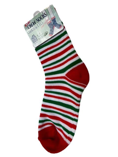 Christmas-Candy Cane Stripe-Kids Crew Sock 