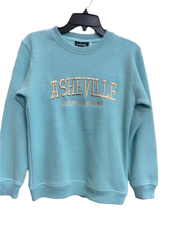 Asheville Logo Crewneck Embroidered Sweatshirt - Teal w Biege Logo 