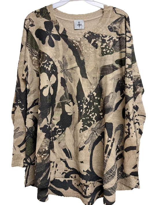 Top Pullover Waffle Neck Dragon Flies   Long Sleeve Crew Neck Women'sT515Wkm