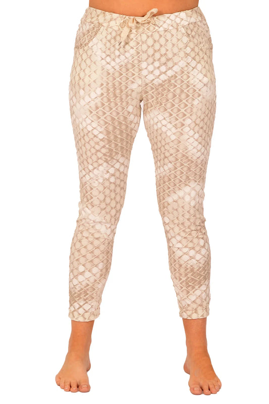 Women's-Biege Diagonal Print Pant-Made In Italy-One Size-Itlv6225pbe 