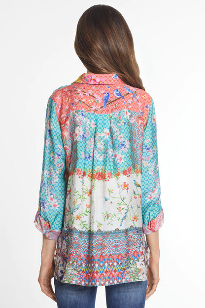 Women's Multi-BlueJay Floral-Button Up Tunic-J14235BM 