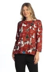 Jess &amp; Jane -Jess &amp; Jane JK1-2240 Meow Christmas Red Brushed Hacci 3/4 Sleeve Tunic Women's Top