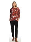 Jess &amp; Jane -Jess &amp; Jane JK1-2240 Meow Christmas Red Brushed Hacci 3/4 Sleeve Tunic Women's Top
