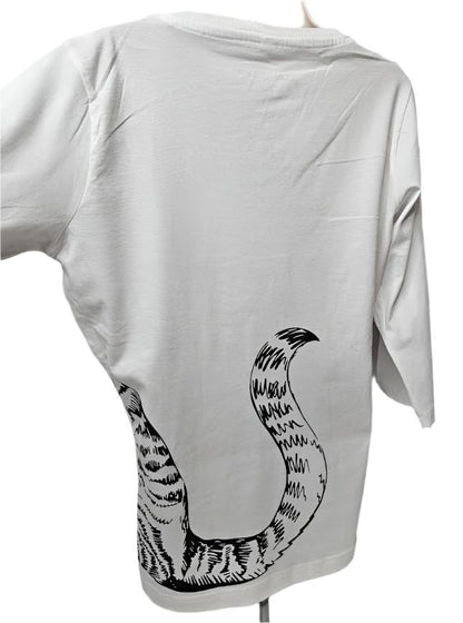 Shirt 3/4 Sleeve V-Neck  Cat Tails - Black on White   LQV    Ladies Fit   Asheville, NC name drop 