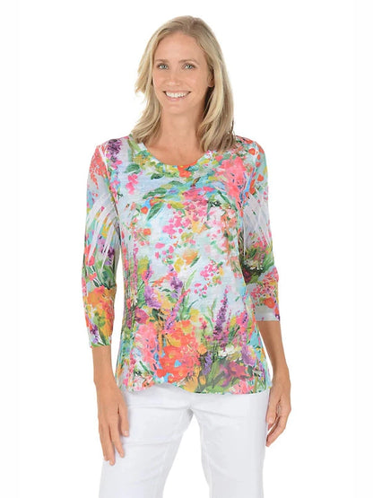 49-2172 Emilia Multi Color Floral 3/4 Sleeve Women's Top