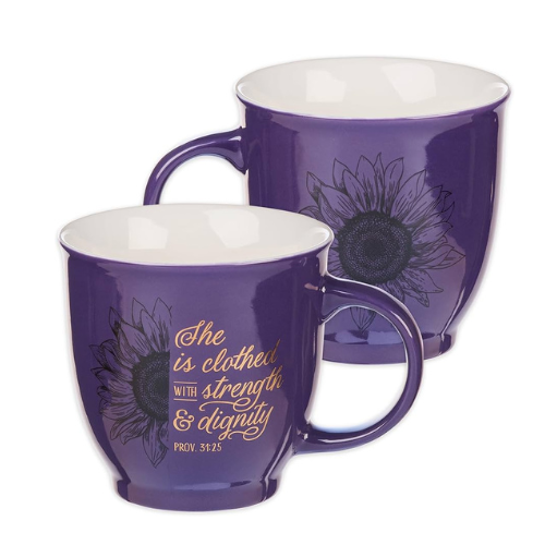 Mug Strength  Dignity White/Purple Sunflower 14oz Mug565