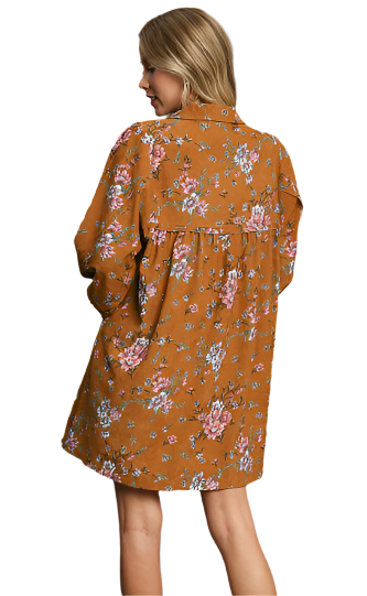 Dress / Tunic  Camel Mix Floral Print Corduroy K9011 