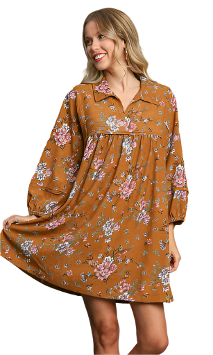 Dress / Tunic  Camel Mix Floral Print Corduroy K9011 