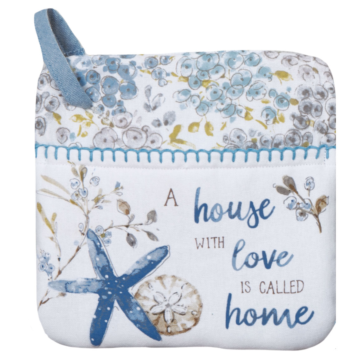 Pot Holder Pocket Blue Escape A House With Love&nbsp; 8"x 8" R7282