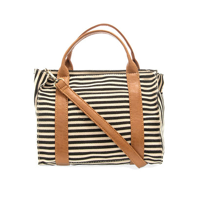 Gwen Striped Canvas Tote - L8169-04 -   Women's  Black & WHITE 