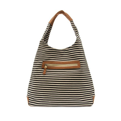 April Canvas Hobo Bag  - L8171-04  -  Women  BLACK & WHITE 