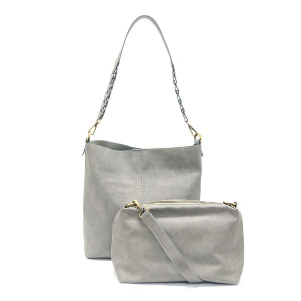 Tessa Convertible Hobo Bag with Link Strap - L8180-10  -  Women  GREY 