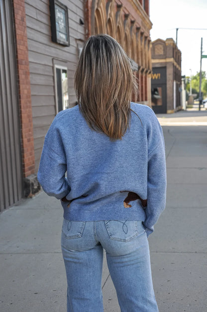 Cardigan Light Blue /Brown Dog Long Sleeve&nbsp; Women's 56419