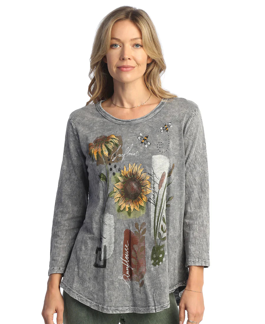 Jess & Jane M106-1885 Grey with Flowers -  Women's top 