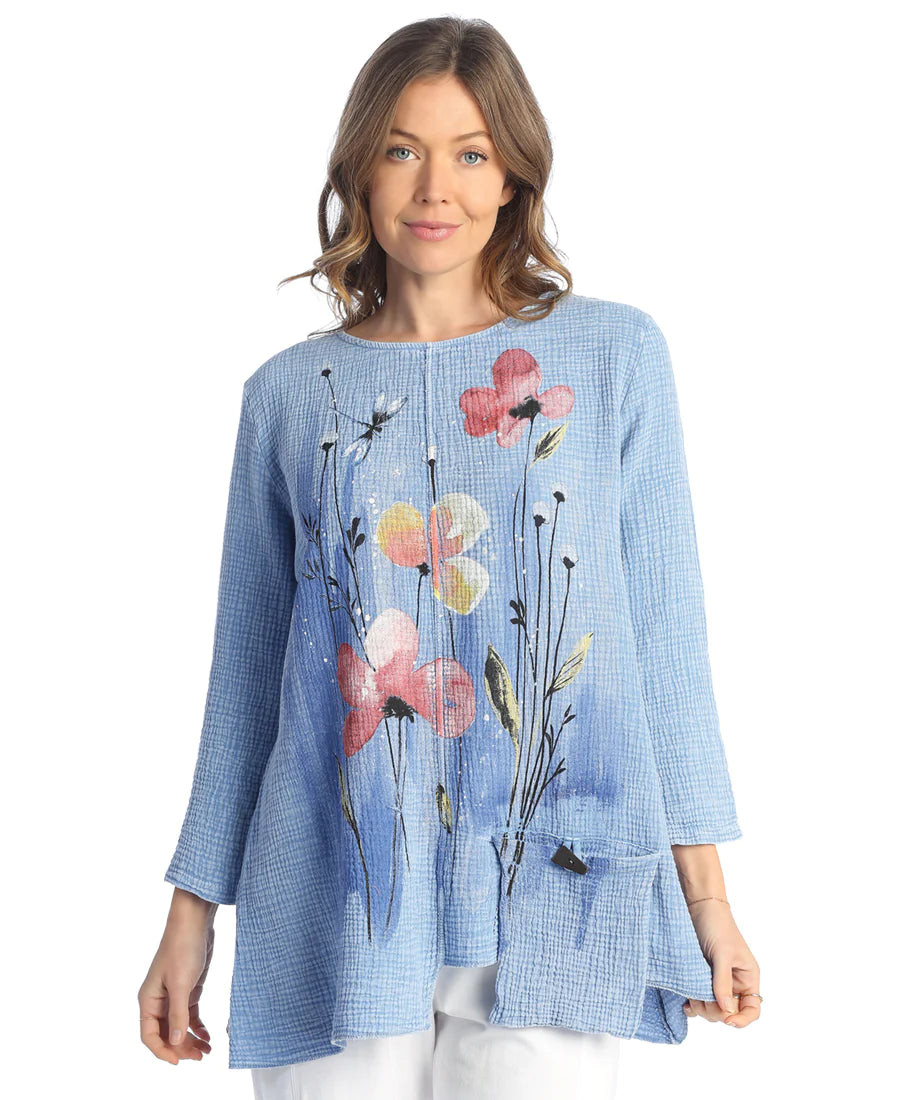 Jess & Jane M108-1828 Blue with Flowers -  Women's top 