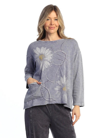 M111-2281 Jesse&nbsp; Vintage Blue1 Pocket Long Sleeve French Terry&nbsp; Women's Top