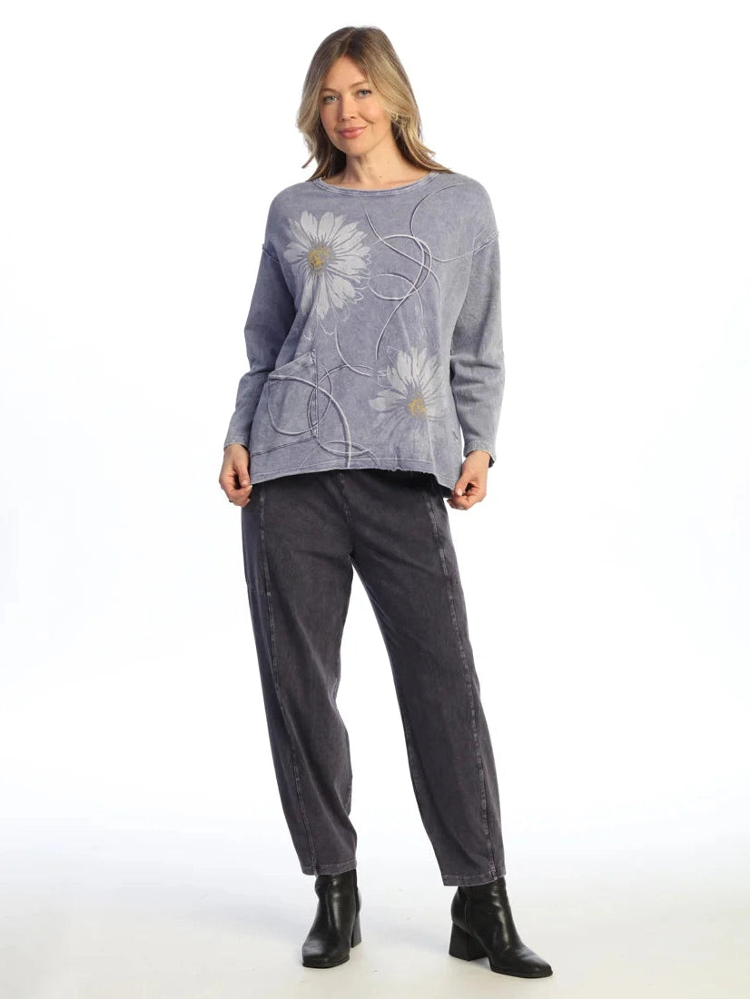 M111-2281 Jesse&nbsp; Vintage Blue1 Pocket Long Sleeve French Terry&nbsp; Women's Top