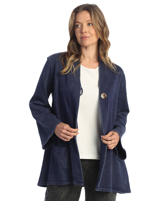 Jess & Jane M114 - Denim - Women's Mineral Washed Fleece Cardigan 