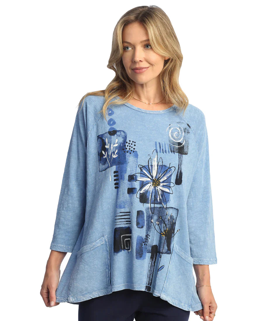 Jess & Jane M12-1809 - Women's top -Blue 100% Cotton- Tunic w/ Pockets ...