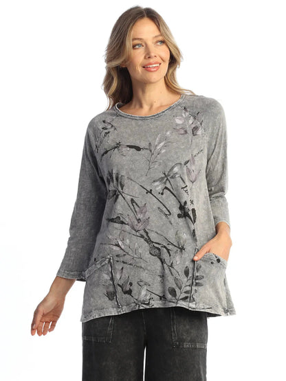 M12-2153 Grey Breeze Abstract Print 2 Pocket Tunic Women's Top