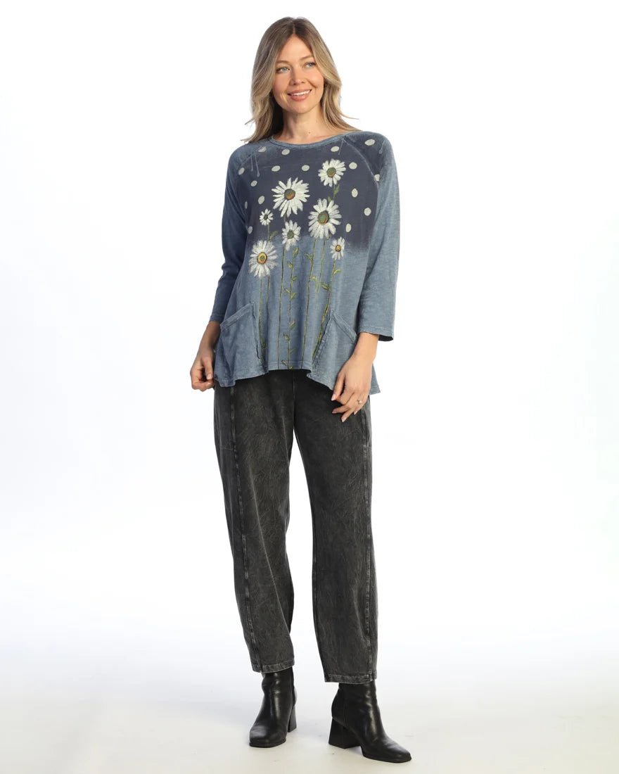 Jess &amp; Jane -Jess &amp; Jane&nbsp; M12-2156 Friendship Vt Denim Dandelion 2 Pocket 3/4 Sleeve&nbsp; &nbsp;Women's Top