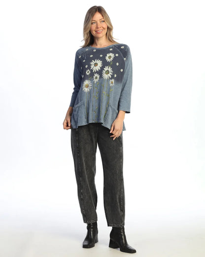 Jess &amp; Jane -Jess &amp; Jane&nbsp; M12-2156 Friendship Vt Denim Dandelion 2 Pocket 3/4 Sleeve&nbsp; &nbsp;Women's Top