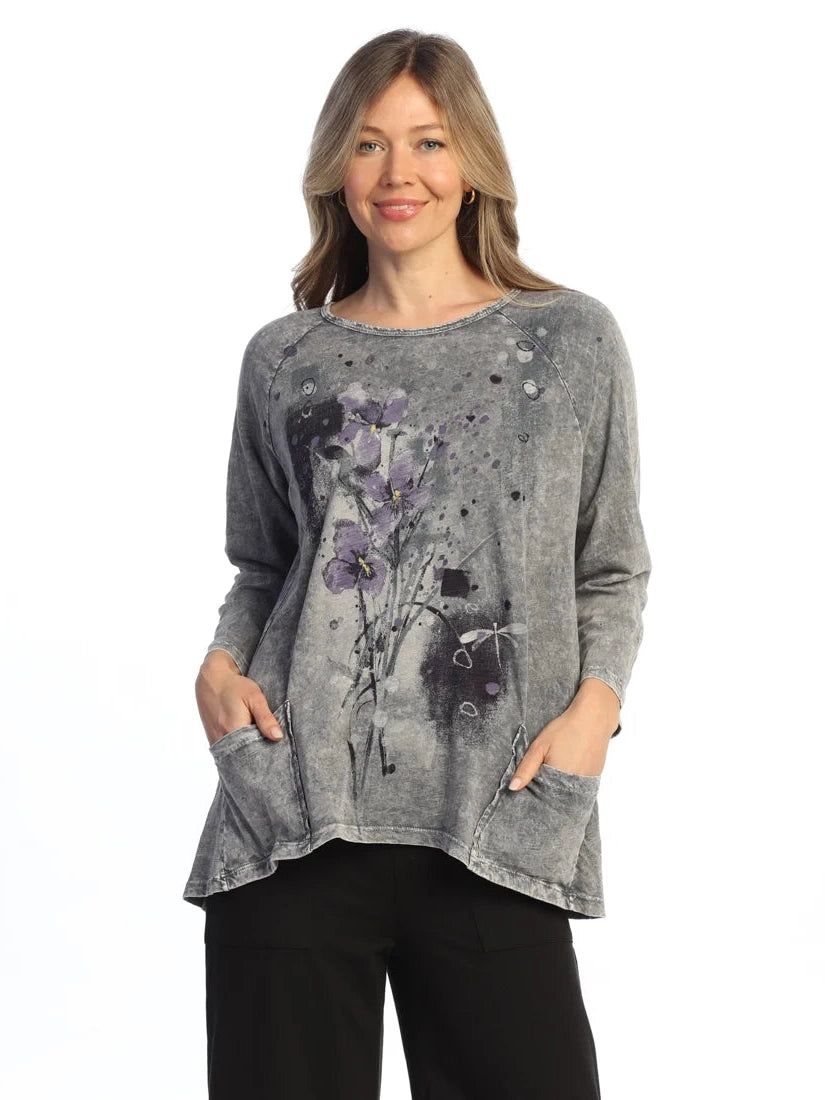 M12-2280 Allure Purple Floral Print 2 Pocket Tunic Women's Top