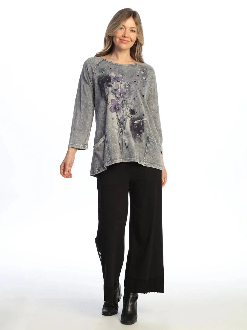 M12-2280 Allure Purple Floral Print 2 Pocket Tunic Women's Top