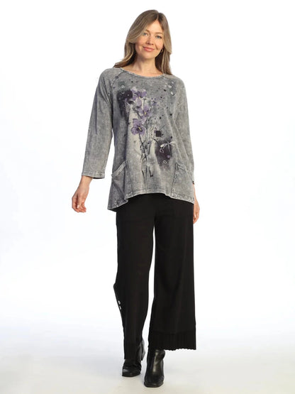 M12-2280 Allure Purple Floral Print 2 Pocket Tunic Women's Top