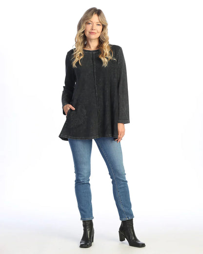 M121-Blk Tunic Long Sleeve 2 Pocket 