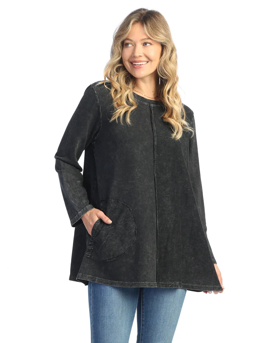 M121-Blk Tunic Long Sleeve 2 Pocket 