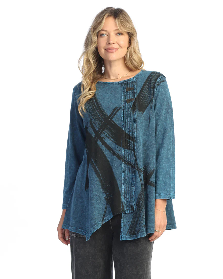 Jess & Jane m122-2027 Sapphire Faux Wrap With Buttons Women's Top