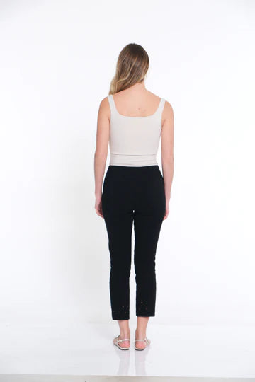 Pants - Women - Ankle with Front pockets - Black - Cirlces in botton of leg - M14707PM 