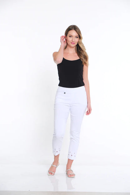 Pants - Women - Ankle with Front pockets - White - Cirlces in botton of leg - M14707PM 