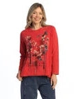 M148 Kira Scarlet Red Floral Long Sleeve Pullover Cotton Women's&nbsp;