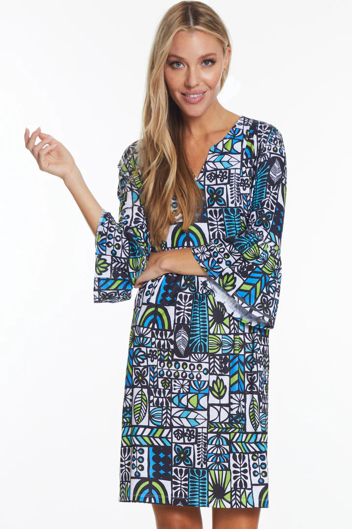 Dress-3/4 Sleeve Blues & Greens  pockets  Women's 